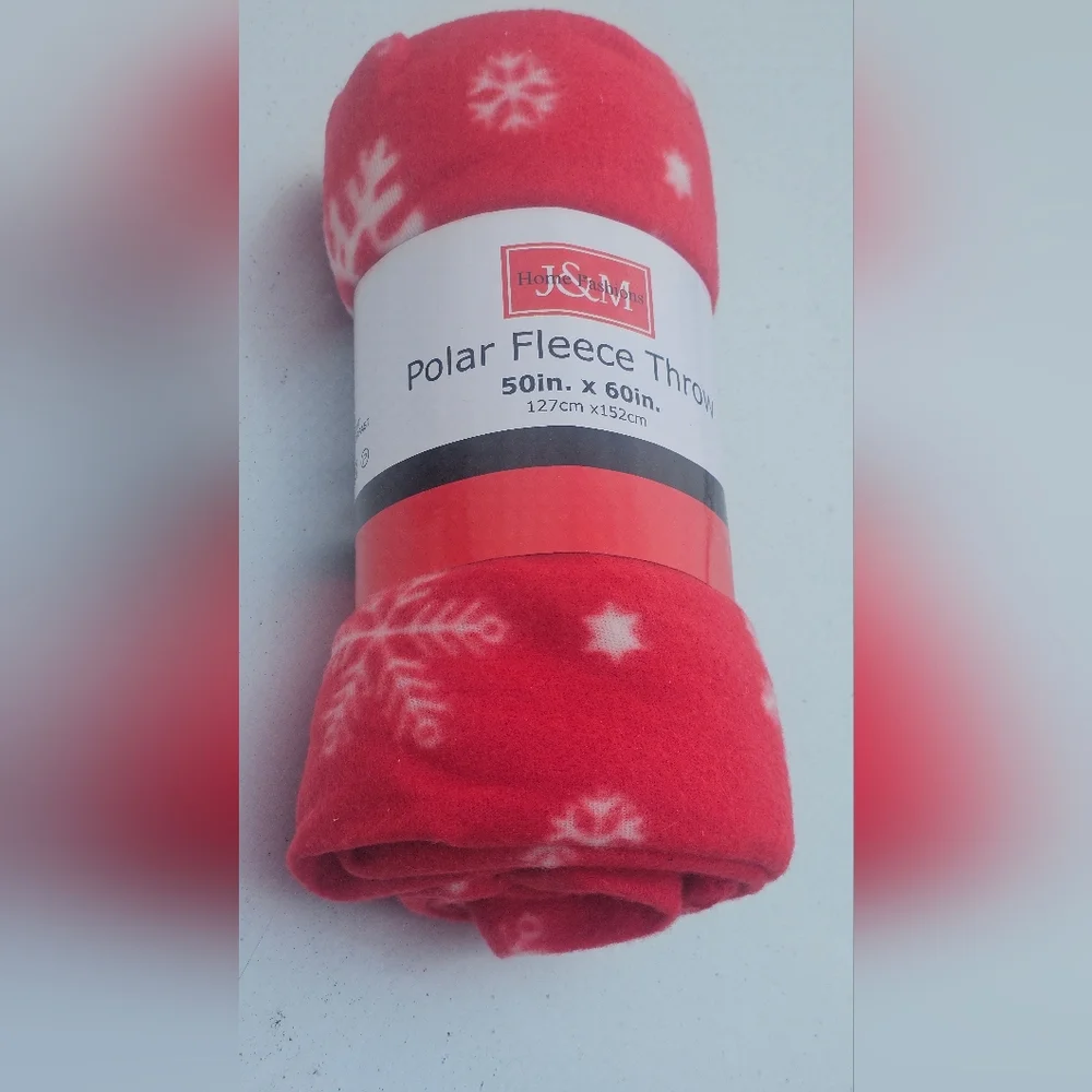 Red White Snowflake Throw Blanket Lightweight Fleece Christmas Print 50x60 inch